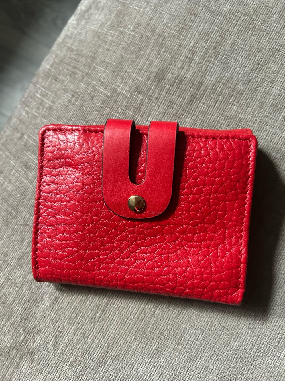 Compact Red Leather Snap Wallet for Women